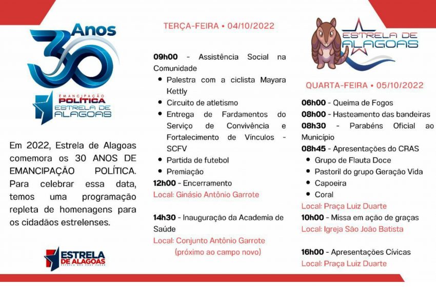  PROGRAMAÇÃO DA EMANCIPAÇÃO POLÍTICA DE ESTRELA DE ALAGOAS
