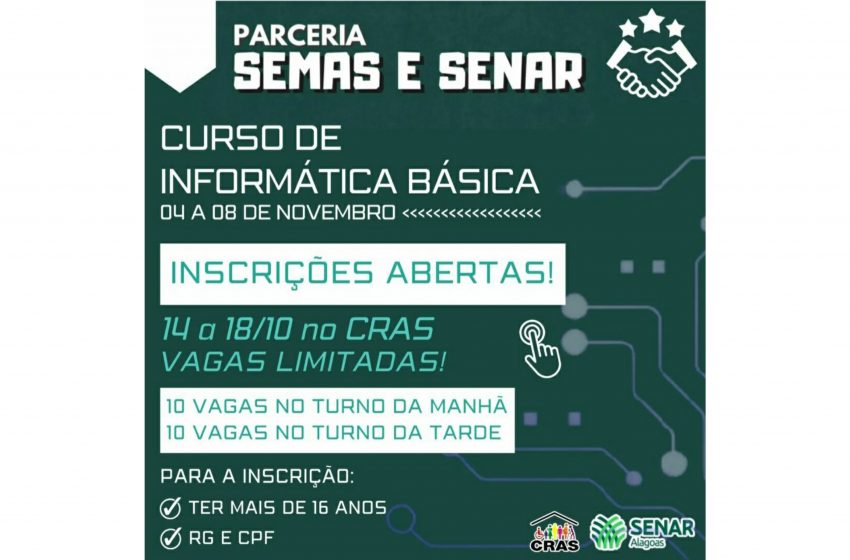  Abertas inscrições para curso de Informática em Estrela de Alagoas