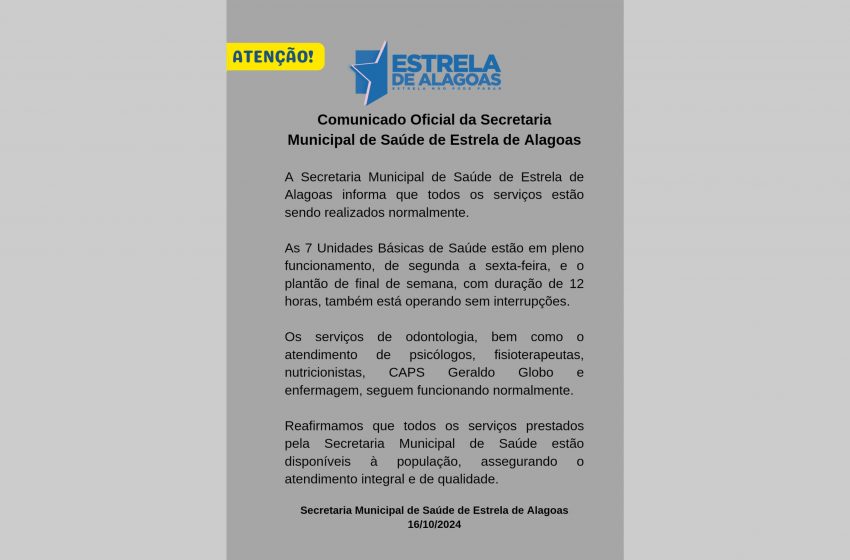  Comunicado Oficial da Secretaria de Saúde de Estrela de Alagoas